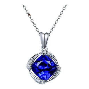 米莱珠宝 2.35克拉天然坦桑石吊坠女 18k金镶嵌钻石 宝石定制项链