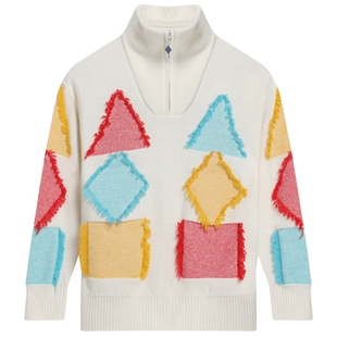 鄂尔多斯儿童羊绒衫男童女童红色秋冬新品翻领流苏不规则图案