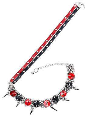 原创红黑朋克风纽扣钛钢项链