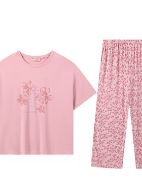 秋鹿莫代尔圆领印花短袖睡衣女