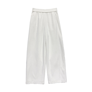 白色绵羊毛弯刀裤女秋冬高腰加绒糯米裤卫裤醋酸垂感加厚直筒裤子