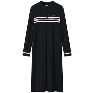 FILA 斐乐官方女子编织连衣裙2025冬季新款时尚修身连身毛衣长裙