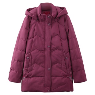 依佈中老年女士2025冬季新款羽绒服可拆卸连帽妈妈装加厚保暖外套