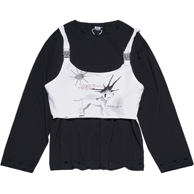 STILLYOU个性涂鸦马甲T恤假两件