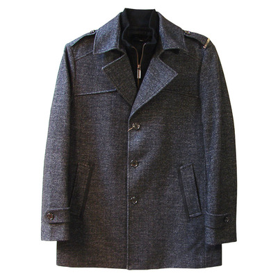 冬季羊毛呢西装领假二件英伦大衣