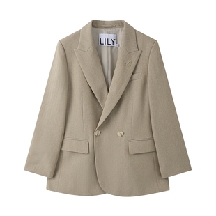LILY2025新款女装气质卡其色通勤套装休闲廓形高级感西装外套