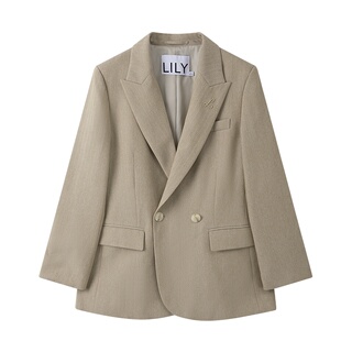 LILY2025夏季新款女装气质卡其色通勤套装休闲廓形高级感西装外套