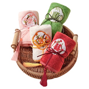 珊瑚绒刺绣流苏毛巾结婚伴手礼婚庆回礼高端精美礼品国风小方巾