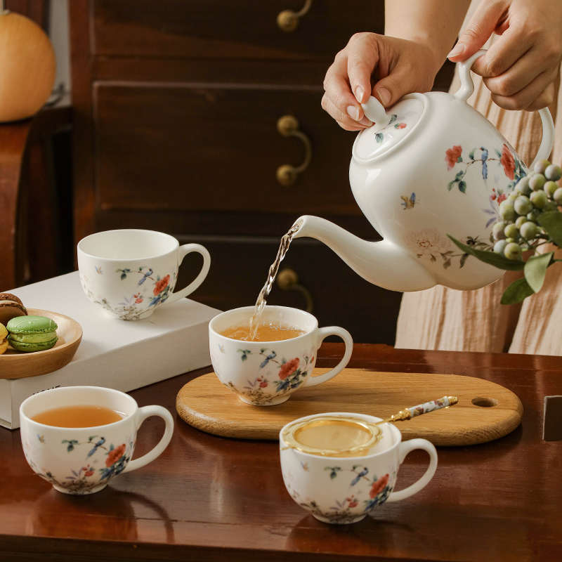 中式骨瓷功夫茶具套装茶杯家用客厅待客陶瓷茶壶水杯现代简约水壶