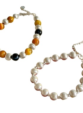 小众设计天然石虎眼石镭射星光磨砂拉丝珠手链通体S925银复古气质