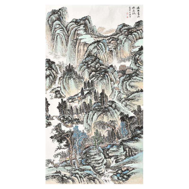 名师手绘国画水墨六尺大幅山水画