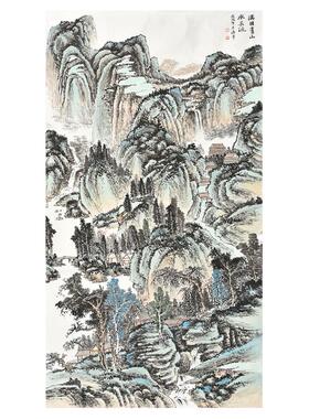 名师手绘国画水墨六尺大幅山水画