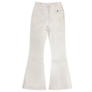 韩漫掐腰加绒微喇牛仔裤女2026冬季新款双扣高腰显瘦提臀百搭长裤