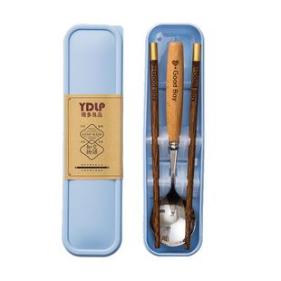 儿童实木筷子勺子套装刻名字定制区分小学生专用上班便携餐具家用