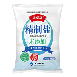 美康达精制盐220g未加碘家用食盐炒菜煲汤腌制调味盐提鲜食品级