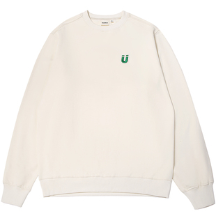 GUUKA奶黄色圆领卫衣男套头秋季潮牌 情侣嘻哈无帽刺绣上衣宽松