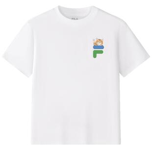 【斐云棉】FILA斐乐儿童短袖T恤女童2026年夏季新款男童上衣小猫T