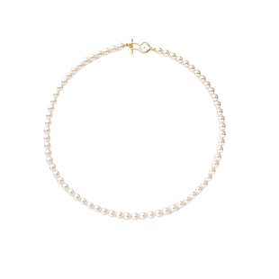 西大班 四叶草贝母珍珠项链正圆强光施家珠美产14k包金OT扣锁骨链