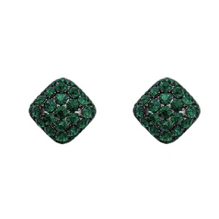 绿色满钻水晶方形耳钉女韩国气质复古高级感耳饰精致时尚银针耳环