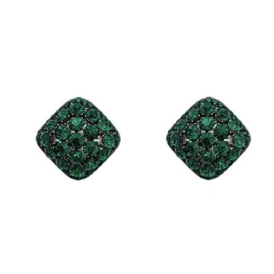 超闪绿色满钻水晶方形耳钉女韩国