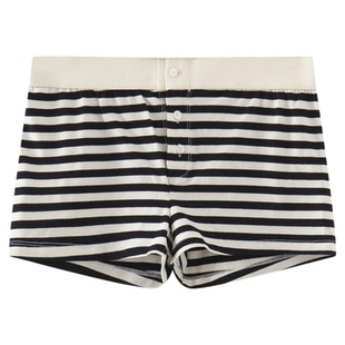 BM辣妹运动短裤  美式条纹三粒纽扣百搭热裤显瘦修身弹力平角裤夏