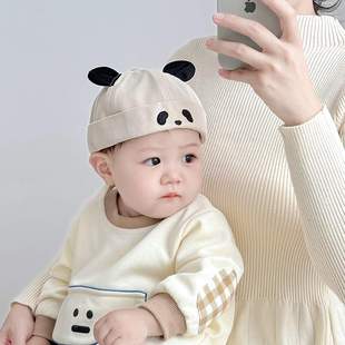 婴儿帽子春秋款男孩韩版可爱熊猫瓜皮帽秋冬女宝宝卡通幼儿地主帽