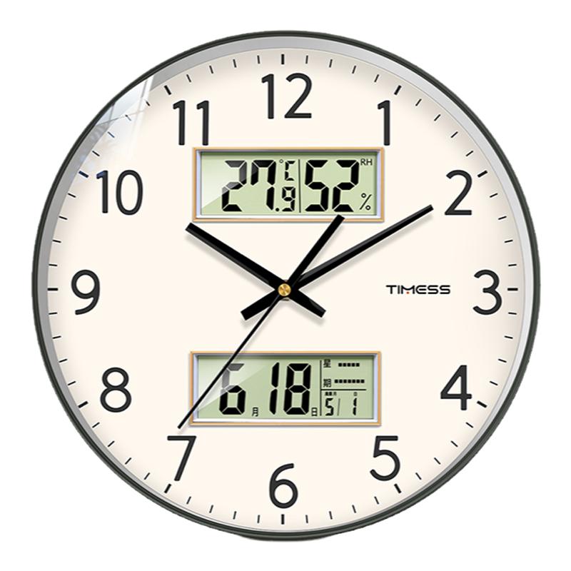 TIMESS日历钟表挂钟客厅家用静音万年历时钟挂墙温湿度电子石英钟