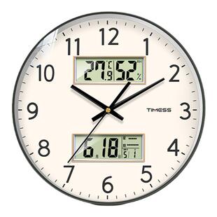 TIMESS日历钟表挂钟客厅家用静音万年历时钟挂墙温湿度电子石英钟