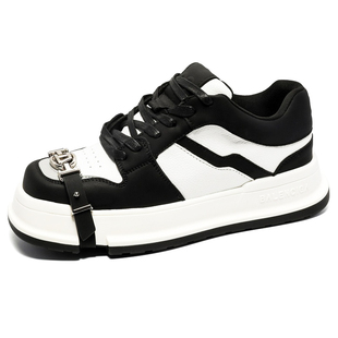 邓为同款黑白色方头鞋子男女款小众厚底增高情侣绑带休闲国潮板鞋