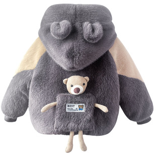 男童加绒外套秋冬款2025新款小男孩冬装儿童加厚毛毛衣宝宝棉衣