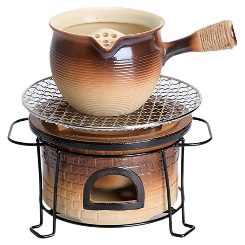 围炉煮茶烤火炉套装烤奶罐罐茶壶室内户外炭炉侧把壶粗陶煮茶壶
