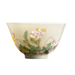 富玉窑虞美人手绘景德镇陶瓷茶杯主人杯高档手绘泡茶品茗杯礼盒装