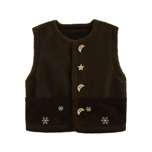 砚台家童装女童摇粒绒刺绣马甲冬季新款儿童无袖背心外穿女宝坎肩
