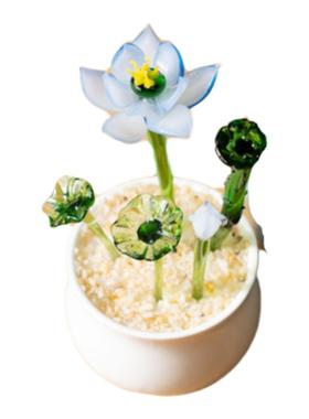 蓝莲花琉璃玻璃纯手工家居装饰书桌摆件小众淄博琉璃荷花琉璃摆件