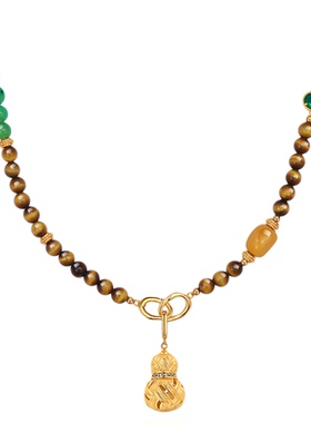 曼古银新品葫芦蜜蜡绿宝石毛衣链