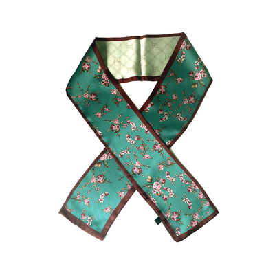 法式丝巾女小长条发带春秋款洋气时尚绑包温柔绑发飘带绿色围巾女