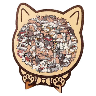 拼图猫木质难度烧脑猫咪异形diy创意礼物摆件动物拼装木板拼插