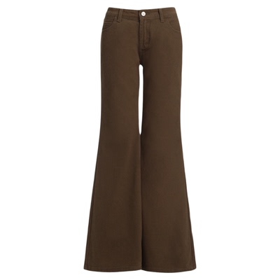 棕咖色加绒加厚不贴腿微喇牛仔裤