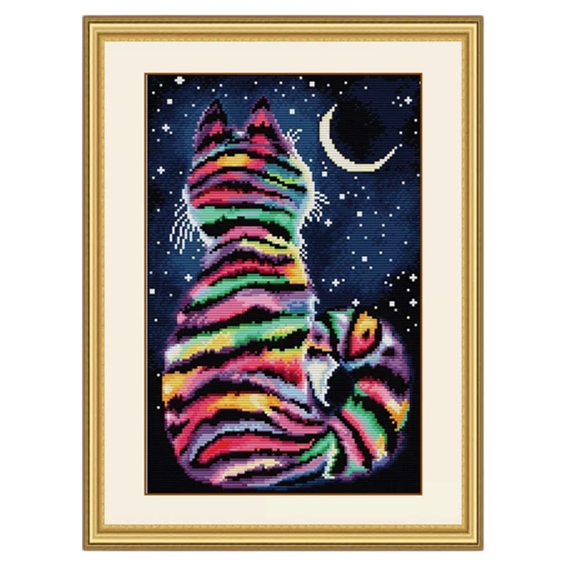 七彩招财猫可爱星空猫咪十字绣