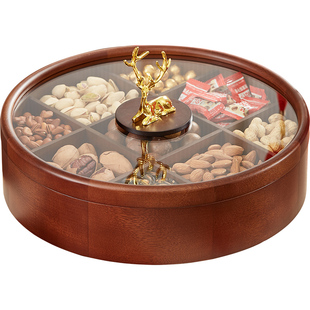 干果盘九宫格轻奢糖果盒实木客厅水果坚果拖盘结婚过年零食摆放盘