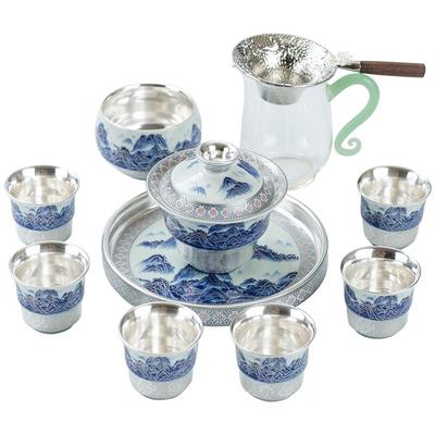 鎏纯银千里江山功夫茶具伴手礼