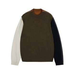 速写男装奥莱outlets秋季折扣针织毛衫长袖套头圆领拼接撞色上衣