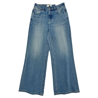 MA牛仔裤女97325蓝色高腰微喇四面弹宽松不贴腿十分裤小个子筒喇