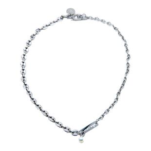 JAMY WEE原创情侣款天然小珍珠吊坠猪鼻孔十字链个性拼接钛钢项链