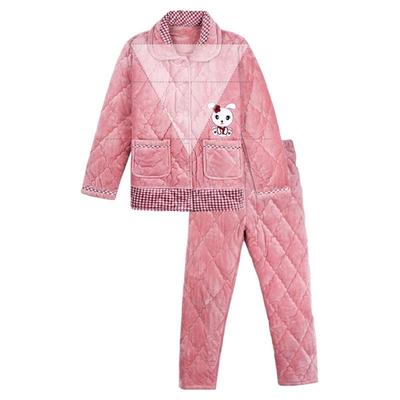 大码女士珊瑚绒三层夹棉加厚保暖