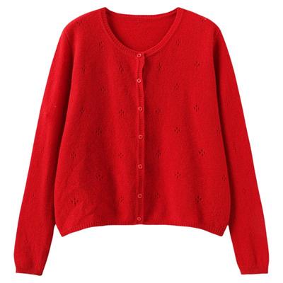 【100%绵羊毛】西町村屋女2025秋新款韩系镂空针织开衫GHAC10854