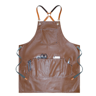 厨房餐饮店防水防油软皮pu革围裙定制印字男士调酒师女美发工作服