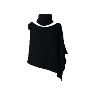 FYFTHX 复古辣妹风黑色棒针针织斗篷不规则纯欲毛衣斜露肩上衣女