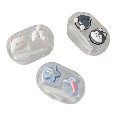 可爱隐形眼镜盒便携小巧轻便按压式免拧盖一体式防漏透明美瞳盒子