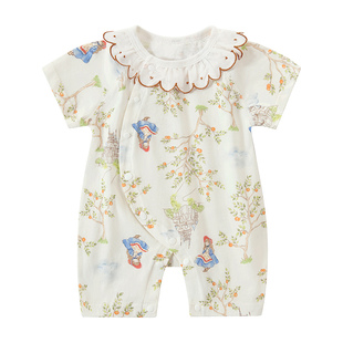 新生婴幼儿衣服夏季薄款连体衣小月龄夏天外出女宝宝短袖夏装哈衣